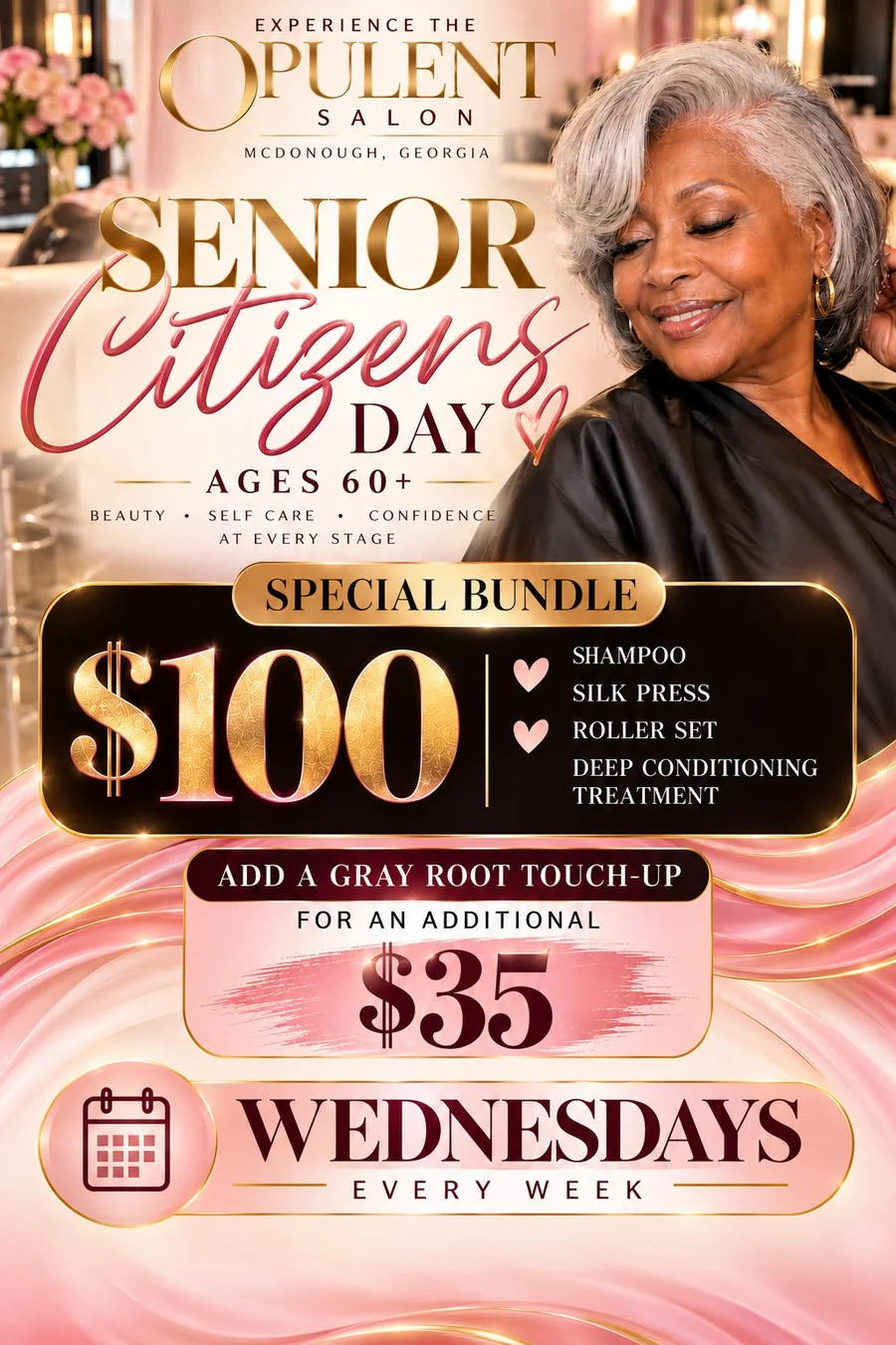 Senior Citizens Day flyer: $100 special bundle on Wednesdays